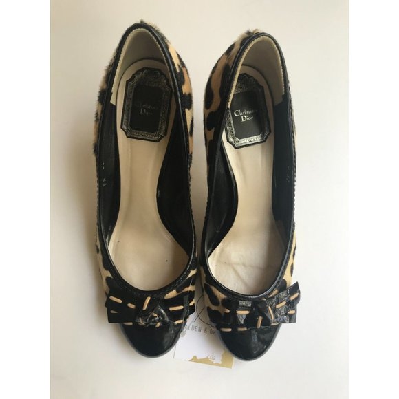 Christian Dior Leopard Print Pony Hair Heels w/ Bow @ Toe, Size 37 (IT), 7 (US) - Picture 2 of 11